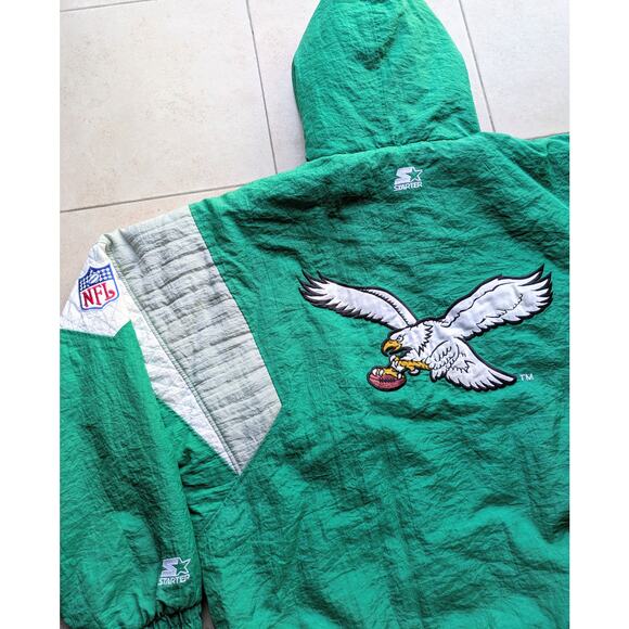 Philadelphia Eagles 90s STARTER puffer Color Block jacket XL kelly gray NFL vtg